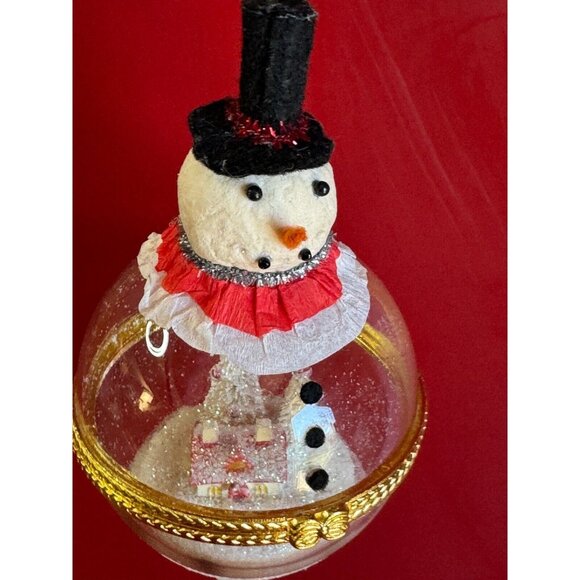 Vintage Glass Snowman Ornament Open Front Winter Scene Inside Christmas Decor - Picture 4 of 8
